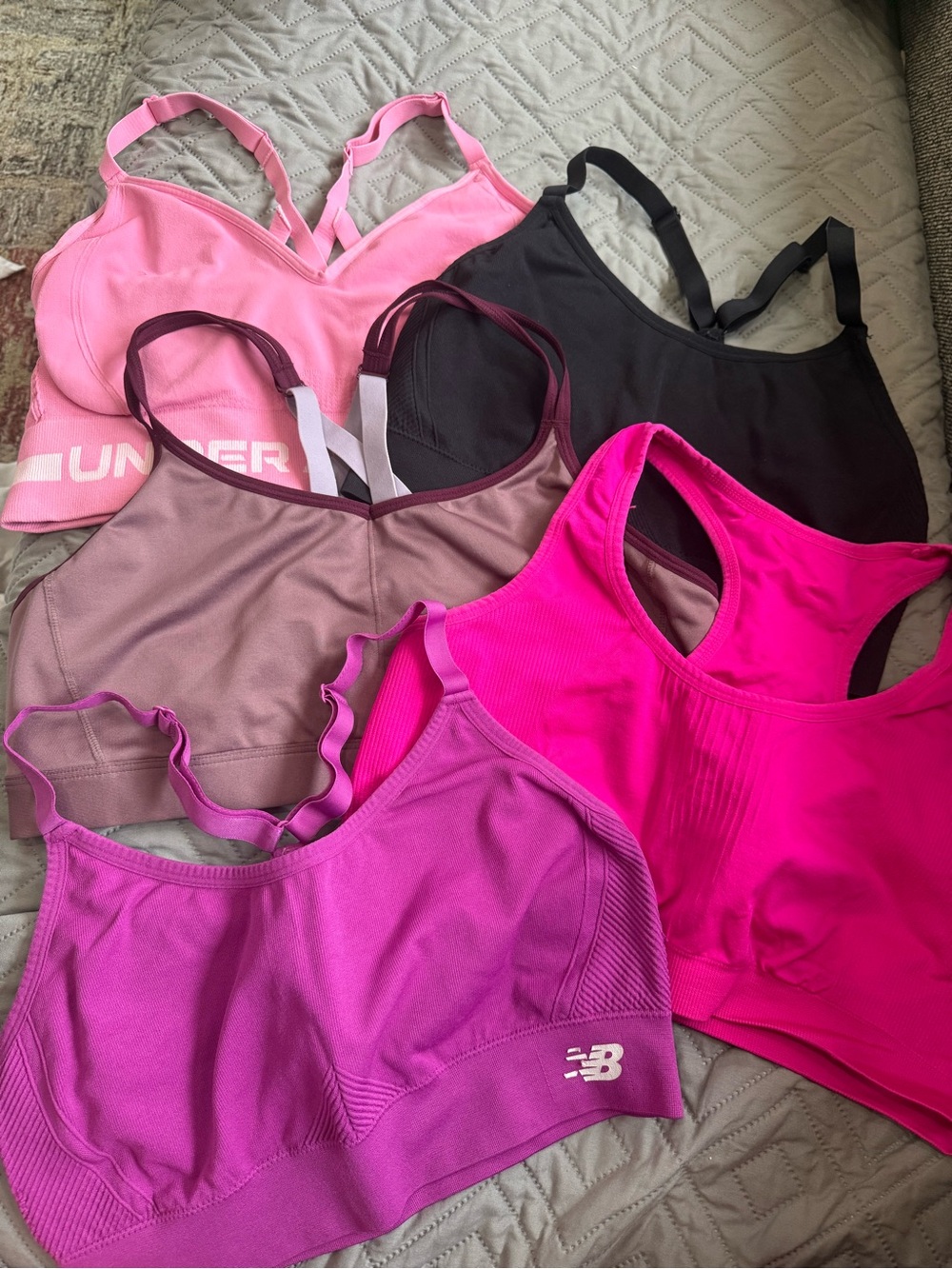 New Balance UA Champion Sports Bras in Pink Magenta Black Mauve Lot of 5 XL